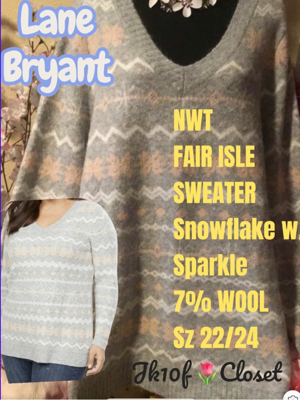 LOWEST🌺 NWT LANE BRYANT 22/24 FAIR ISLE 7% WOOL BUTTERY SOFT SWEATER